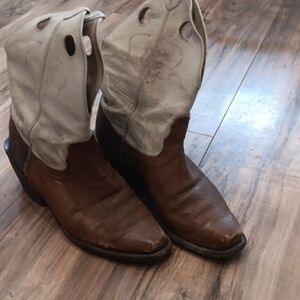 Brown and Cream Leather Cowboy Boots